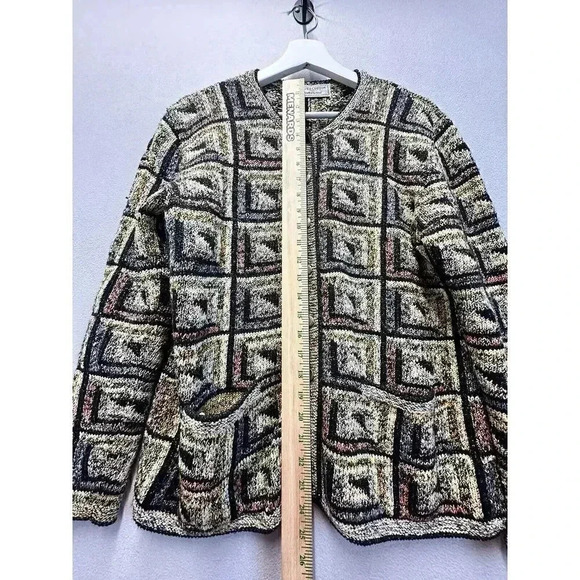 Vintage South Cotton Geometric Hand Knitted Multicolor Abstract Cardigan Size - Picture 4 of 7